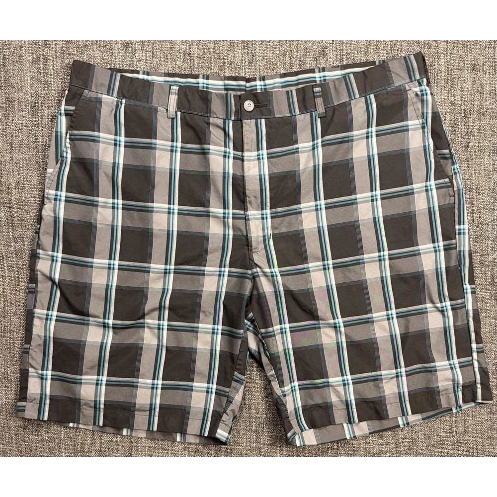 Ben Hogan Performance Golf Shorts Plaid Gray Blue Stretch Chino 41